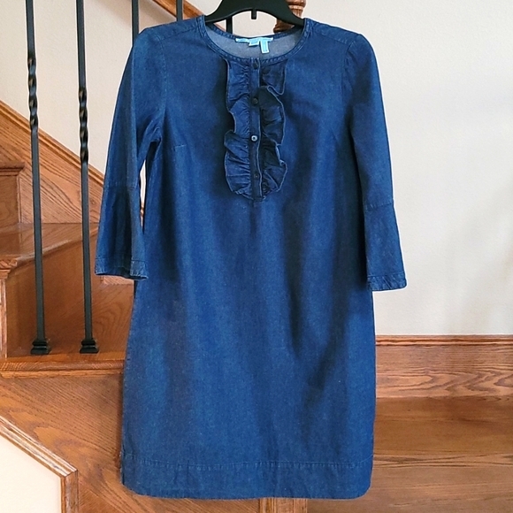 Draper James Chambray Ruffle Denim Shift Dress - Picture 3 of 6